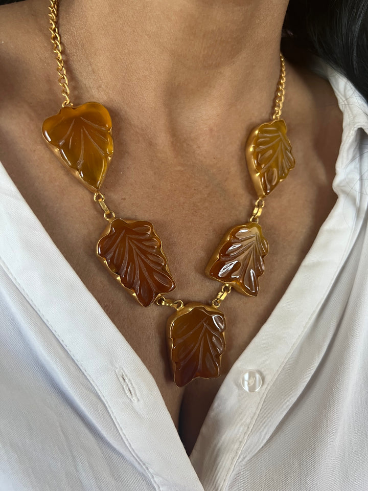 Carved Yellow Chalcedony Necklace with Danglers