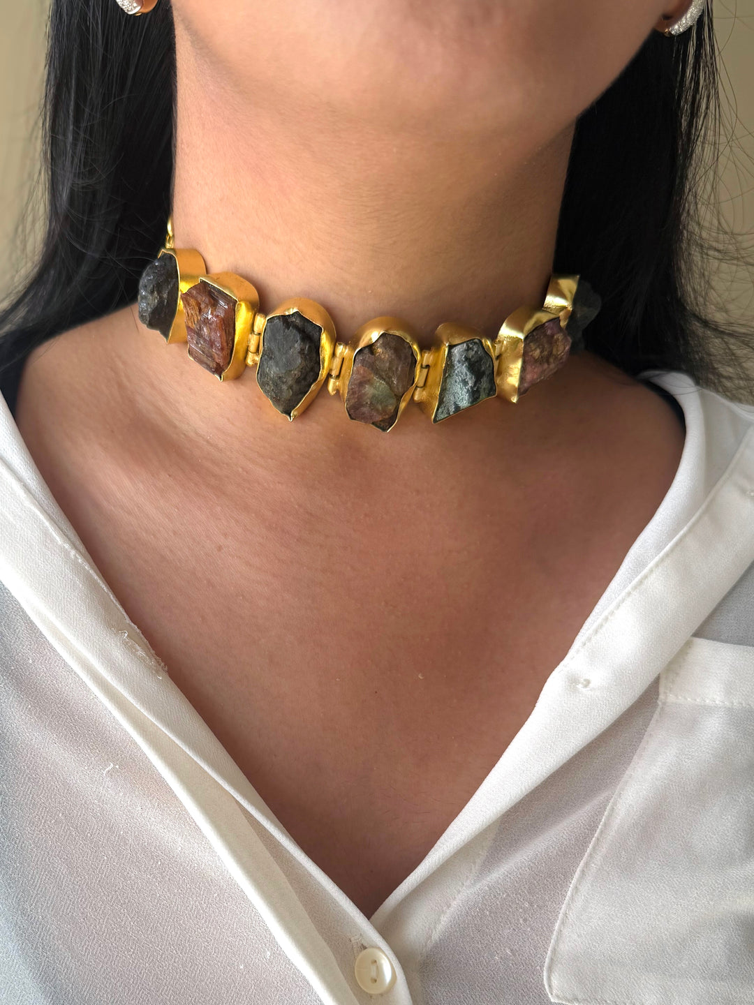 Statement Choker – Gold Brass, Adjustable Necklace