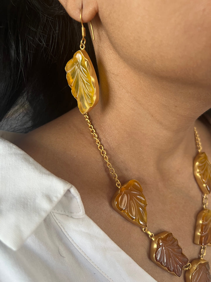 Carved Yellow Chalcedony Necklace with Danglers