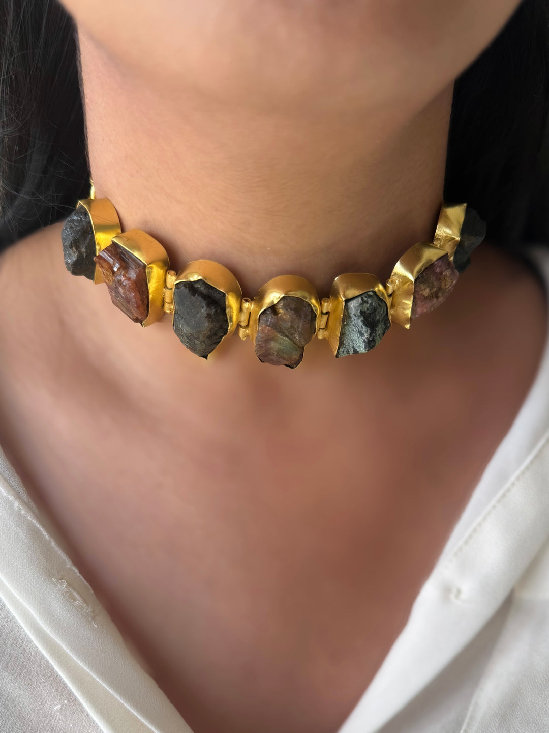 Statement Choker – Gold Brass, Adjustable Necklace