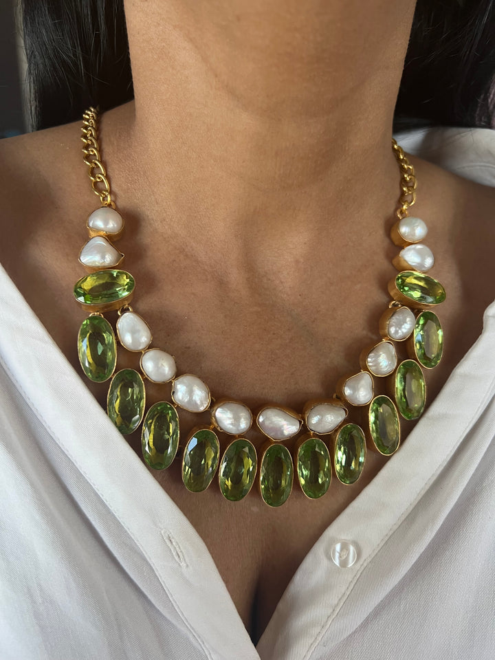 Statement Crystal and Baroque Pearls Necklace Set