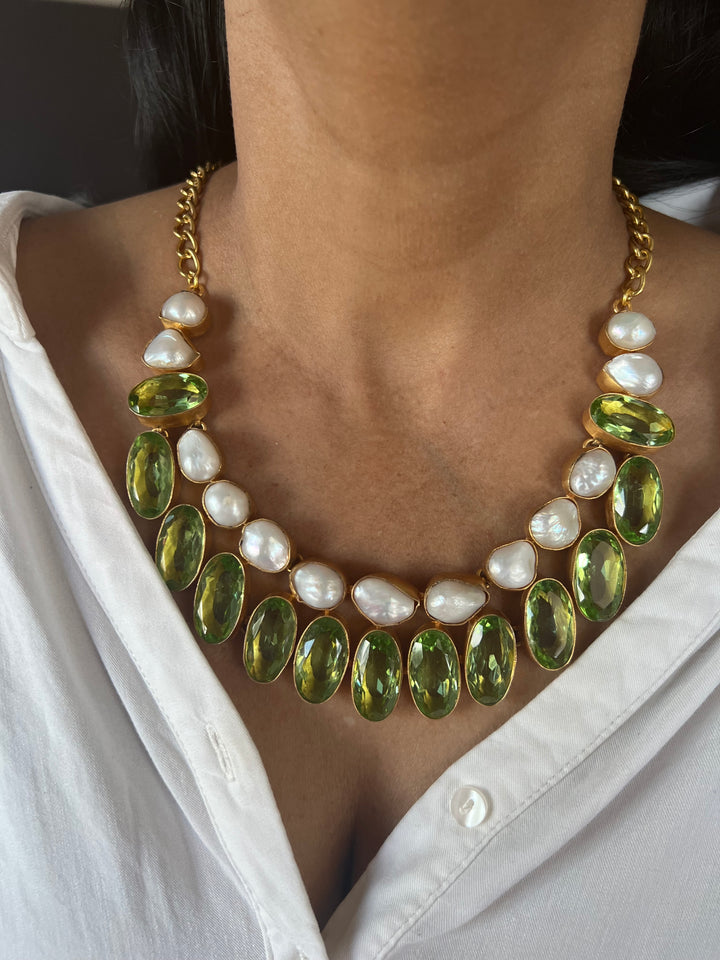 Statement Crystal and Baroque Pearls Necklace Set