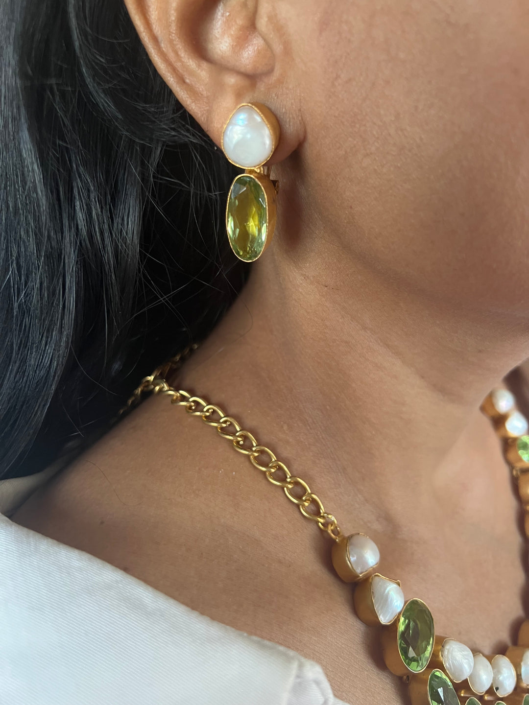 Statement Crystal and Baroque Pearls Necklace Set