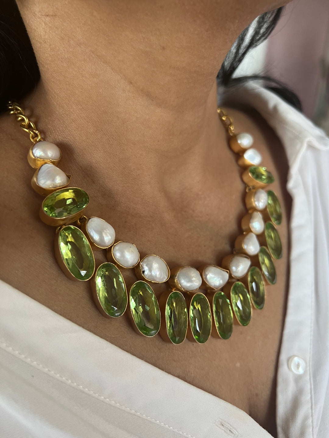 Statement Crystal and Baroque Pearls Necklace Set