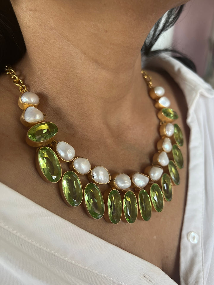 Statement Crystal and Baroque Pearls Necklace Set