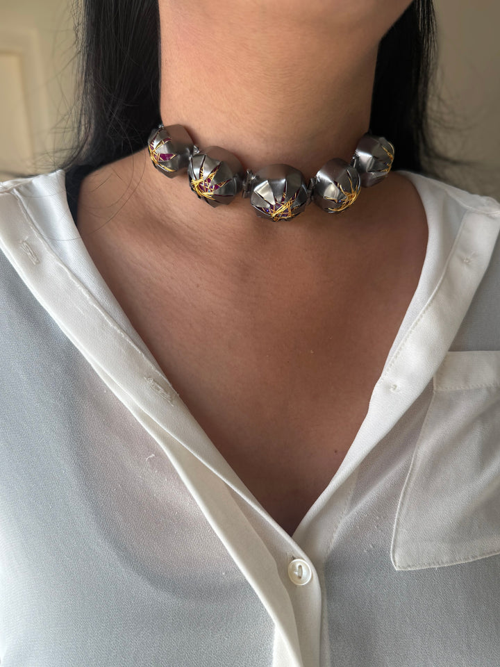 Statement Choker – Black Rhodium Brass, Adjustable Necklace