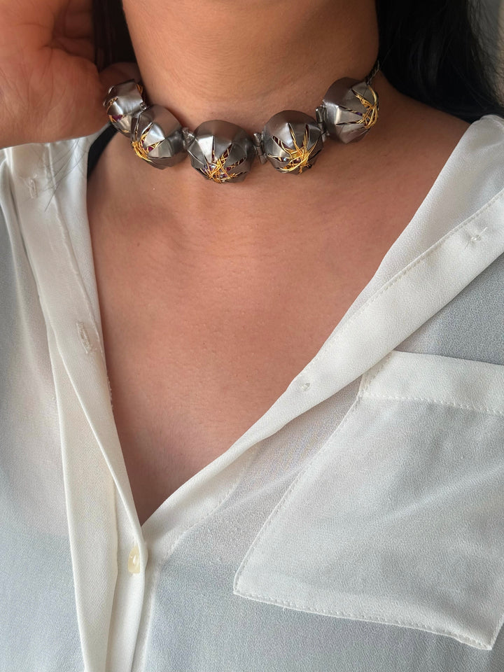 Statement Choker – Black Rhodium Brass, Adjustable Necklace