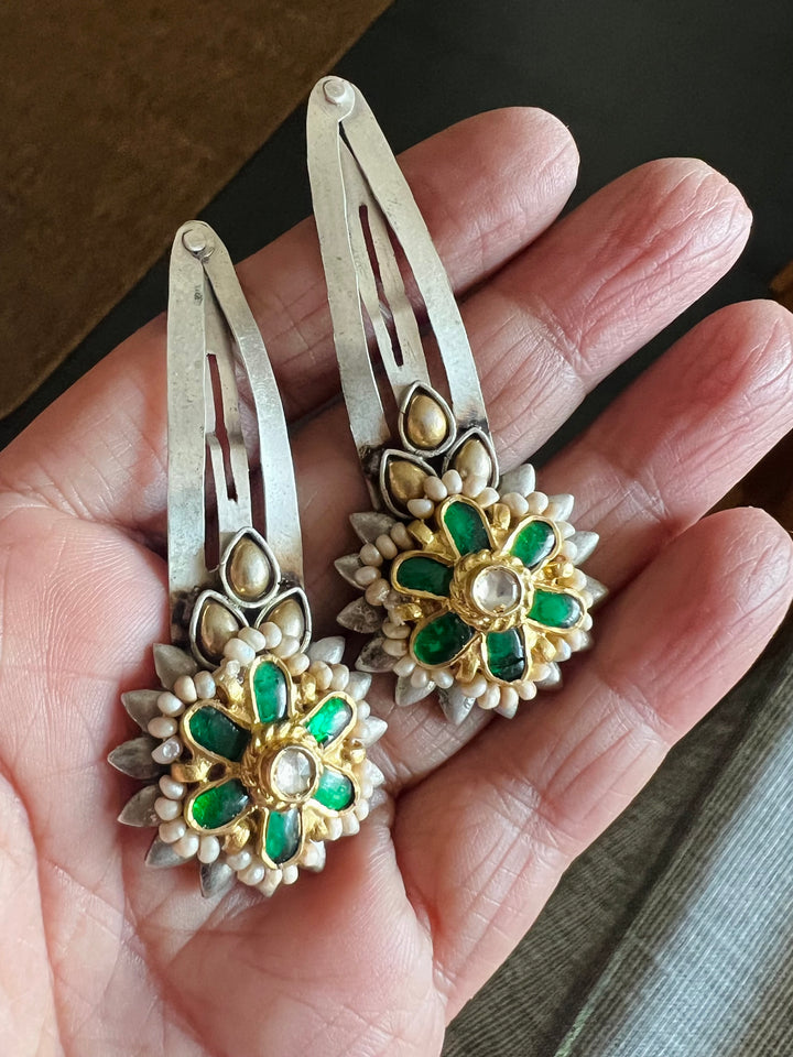 Handmade 925 Silver Kundan Hairpin Set | Premium Artisan Bridal Hair Accessories by SHIVKA