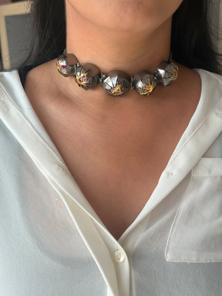 Statement Choker – Black Rhodium Brass, Adjustable Necklace