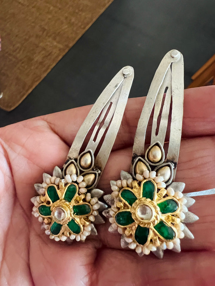 Handmade 925 Silver Kundan Hairpin Set | Premium Artisan Bridal Hair Accessories by SHIVKA