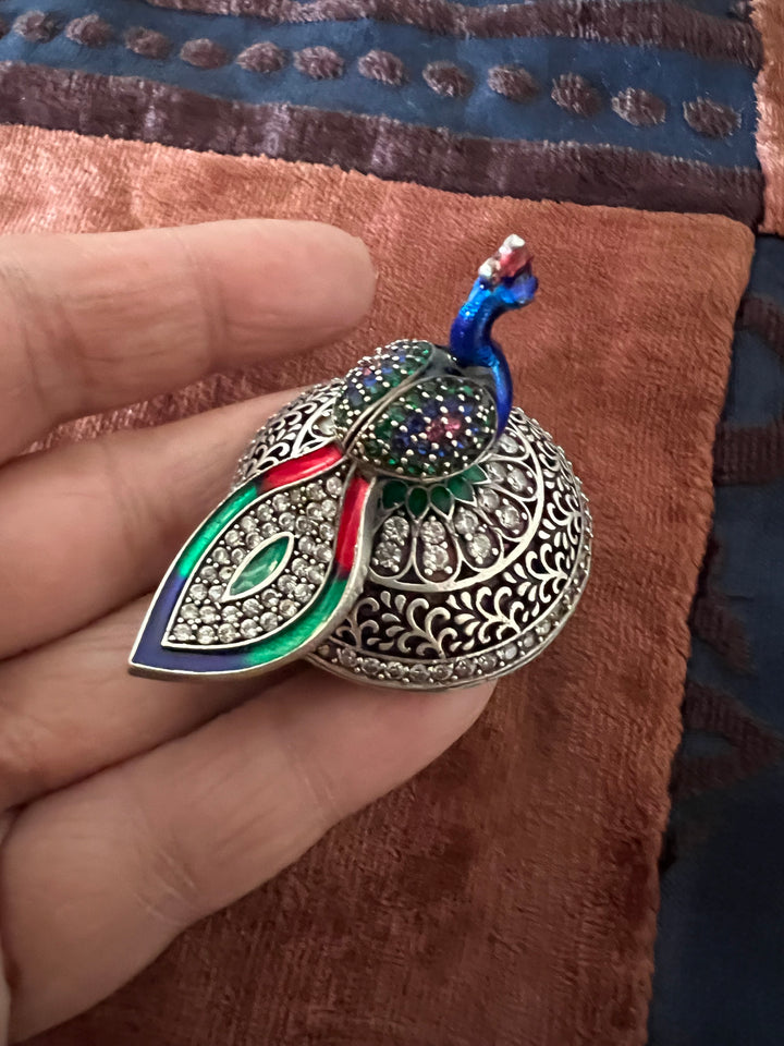 Statement Pure 925 Silver Peacock Ring