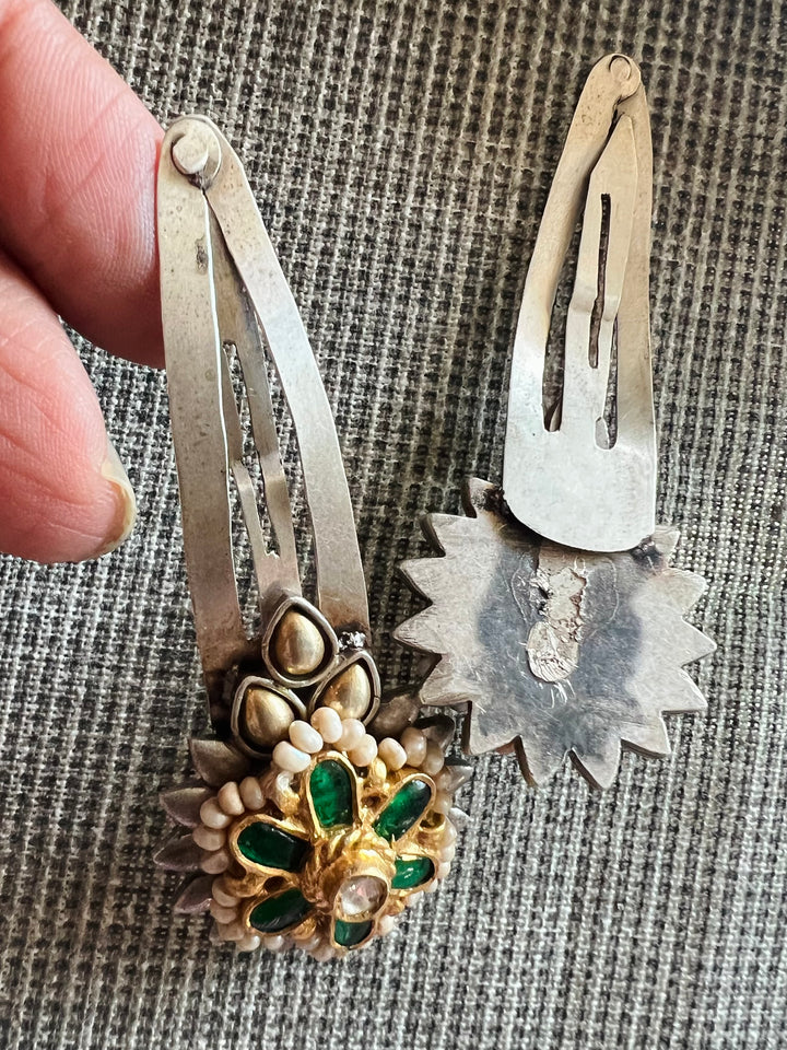 Handmade 925 Silver Kundan Hairpin Set | Premium Artisan Bridal Hair Accessories by SHIVKA