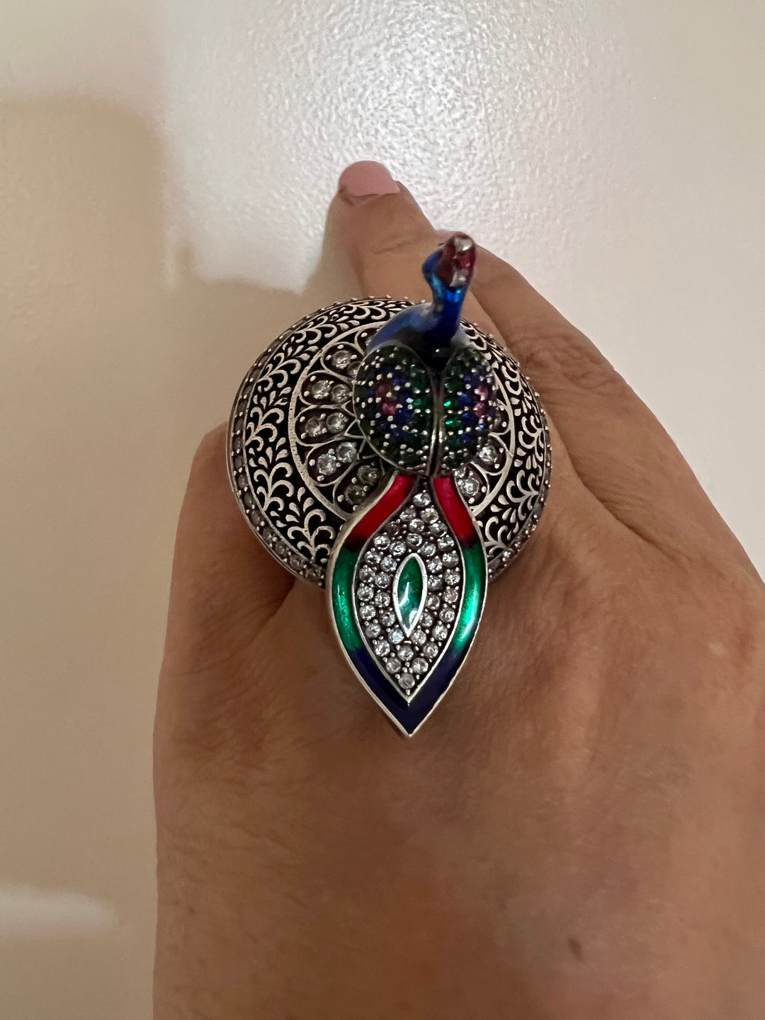 Statement Pure 925 Silver Peacock Ring