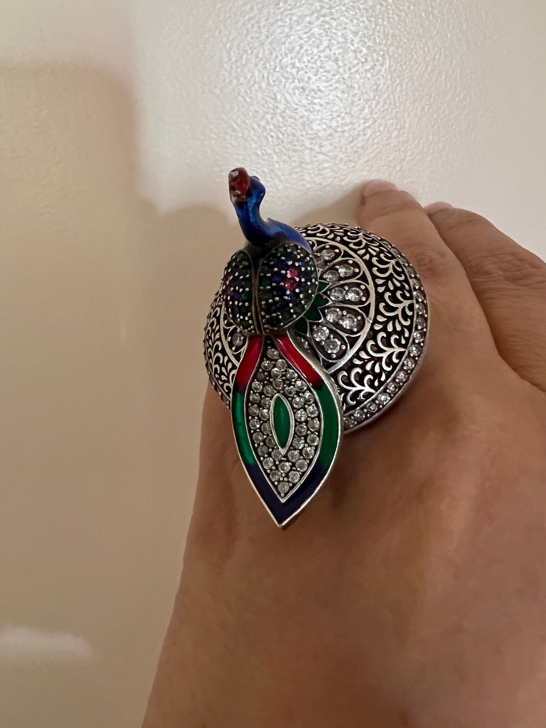 Statement Pure 925 Silver Peacock Ring