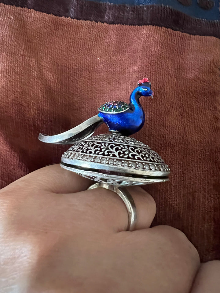 Statement Pure 925 Silver Peacock Ring