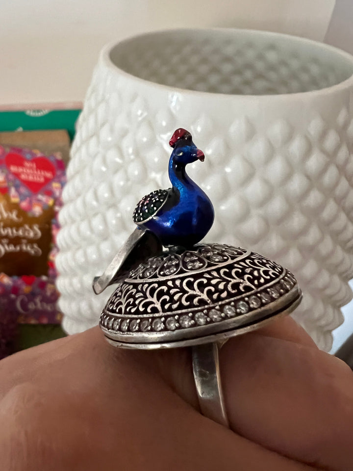 Statement Pure 925 Silver Peacock Ring