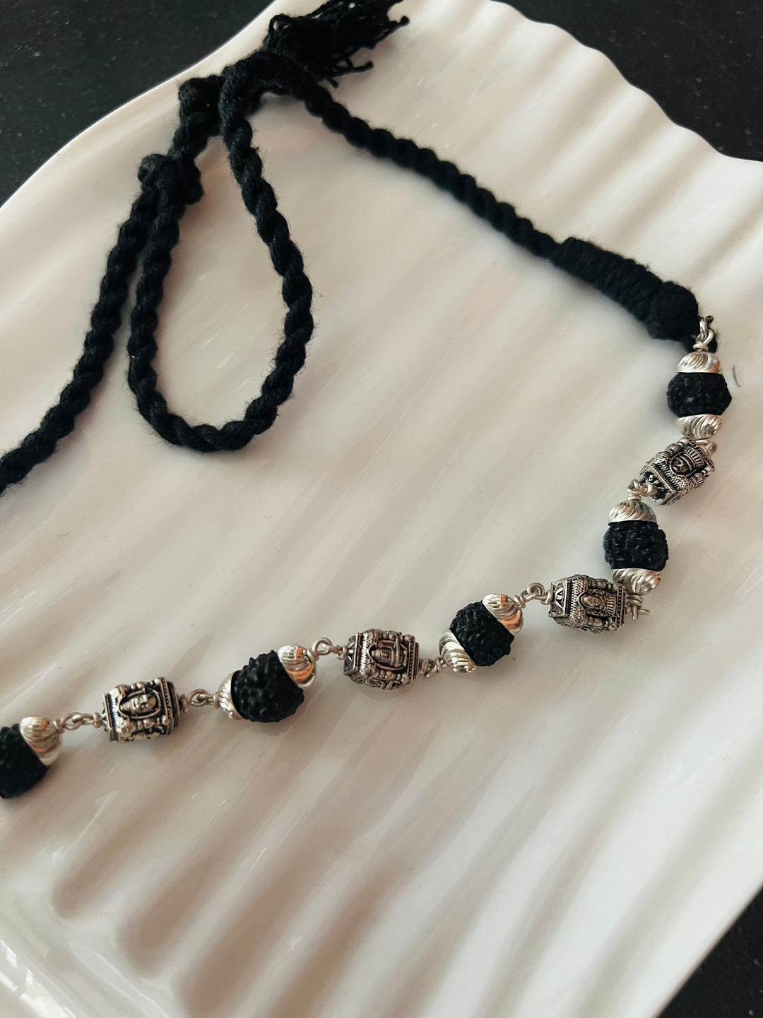 925 Silver Temple Rudraksh Choker | Premium Adjustable Dori Spiritual Necklace by SHIVKA