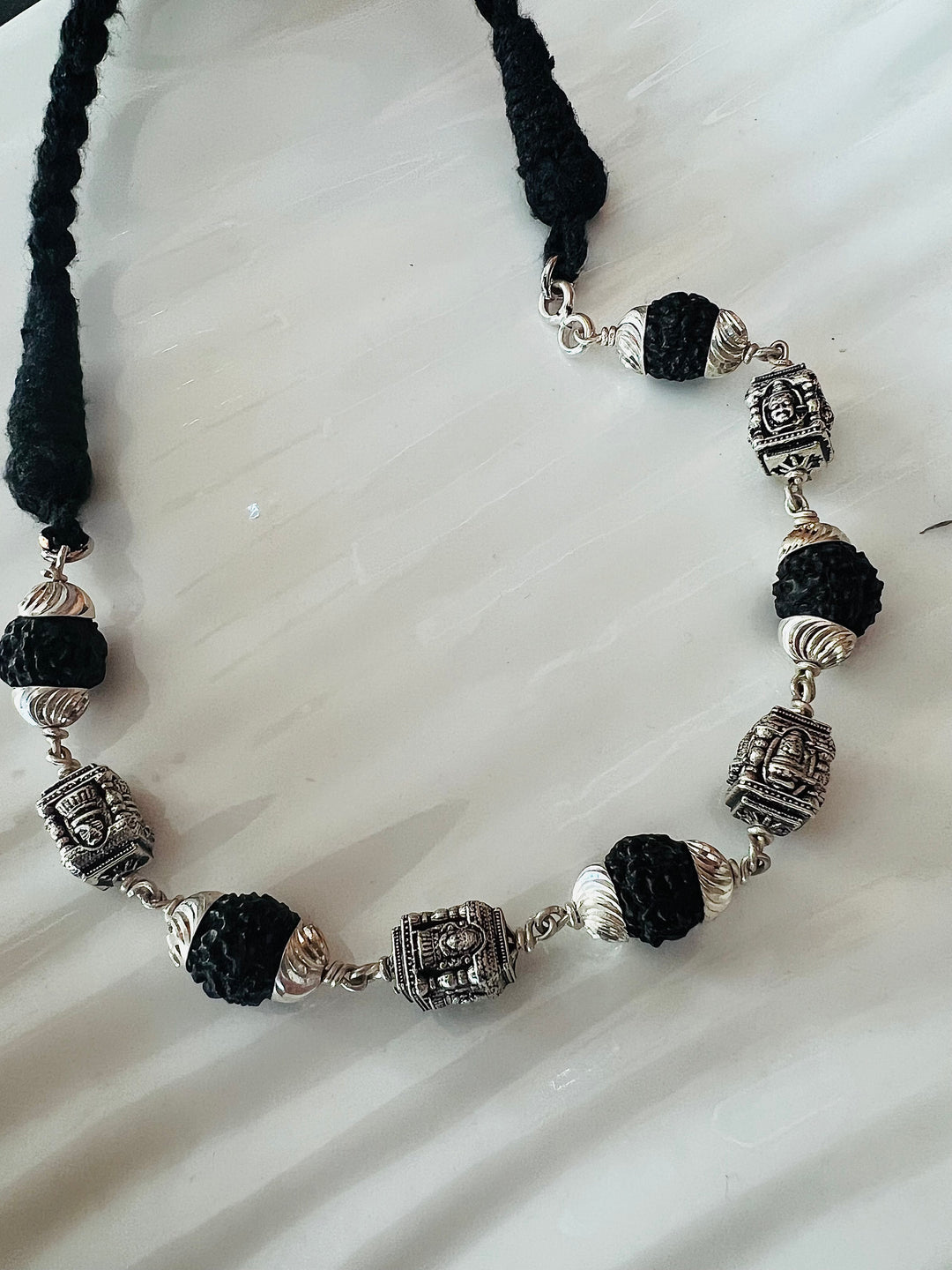 925 Silver Temple Rudraksh Choker | Premium Adjustable Dori Spiritual Necklace by SHIVKA