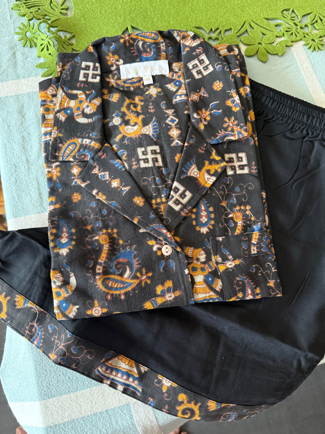 Designer Indian Print Cotton Night Suit - (Shirt and Shorts) Set of Two