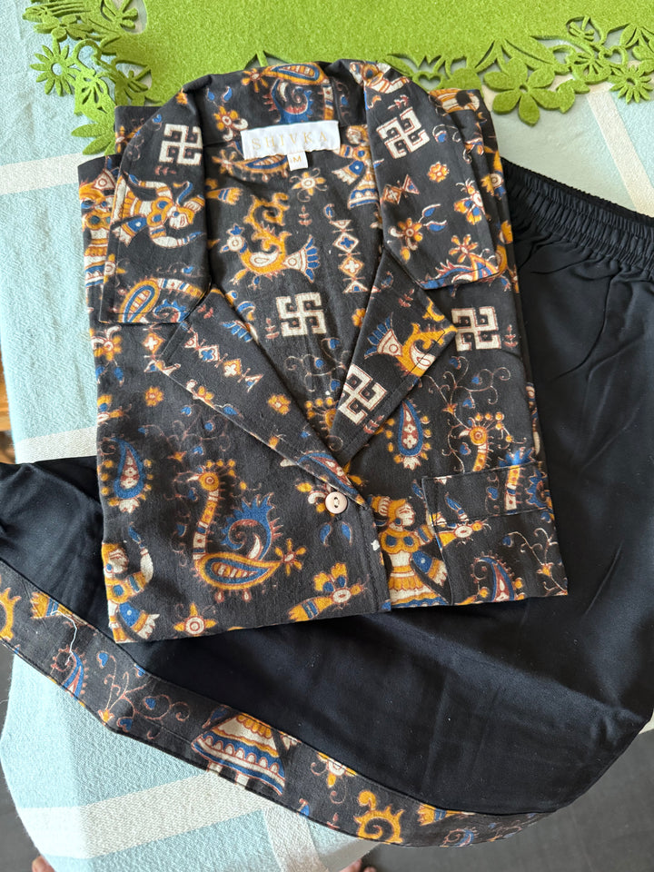 Designer Indian Print Cotton Night Suit - (Shirt and Shorts) Set of Two