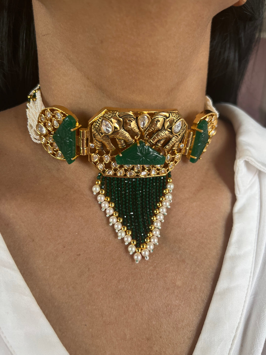 Elephant Design Kundan Choker Necklace Set | SHIVKA | Destination Wedding Jewelry