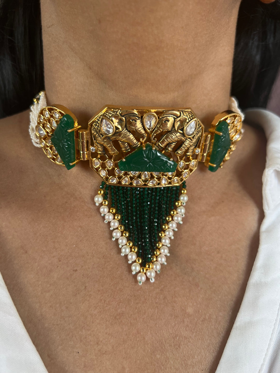 Elephant Design Kundan Choker Necklace Set | SHIVKA | Destination Wedding Jewelry