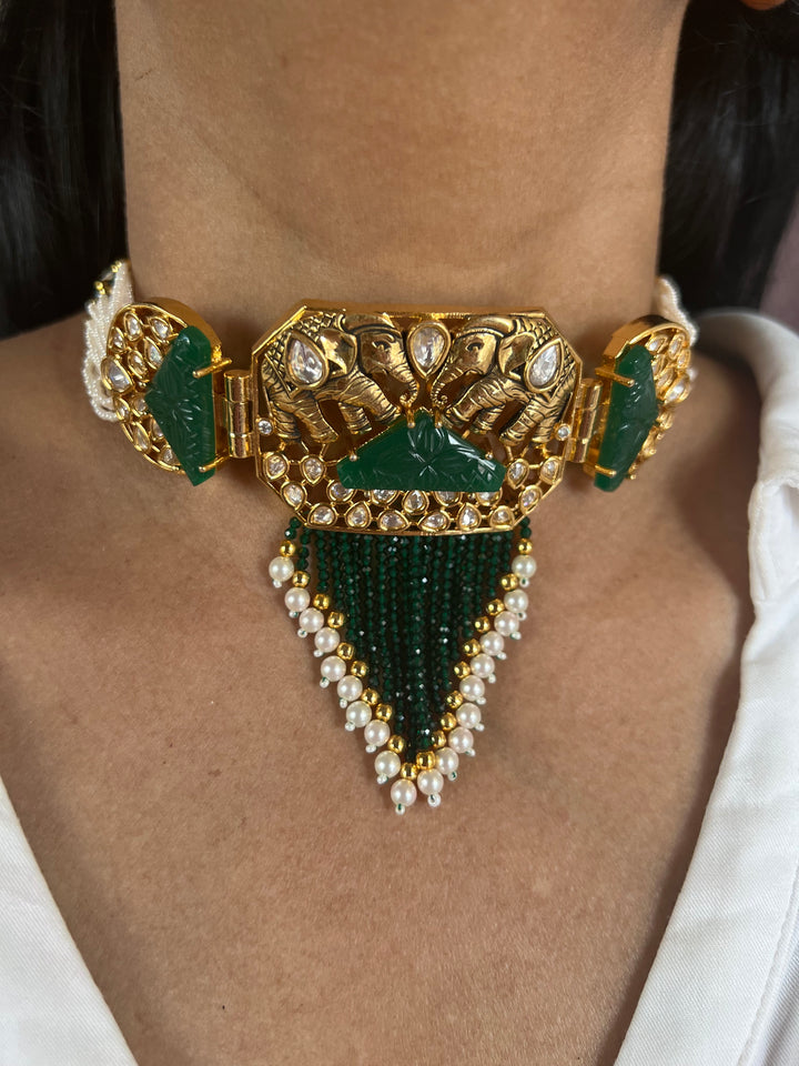 Elephant Design Kundan Choker Necklace Set | SHIVKA | Destination Wedding Jewelry