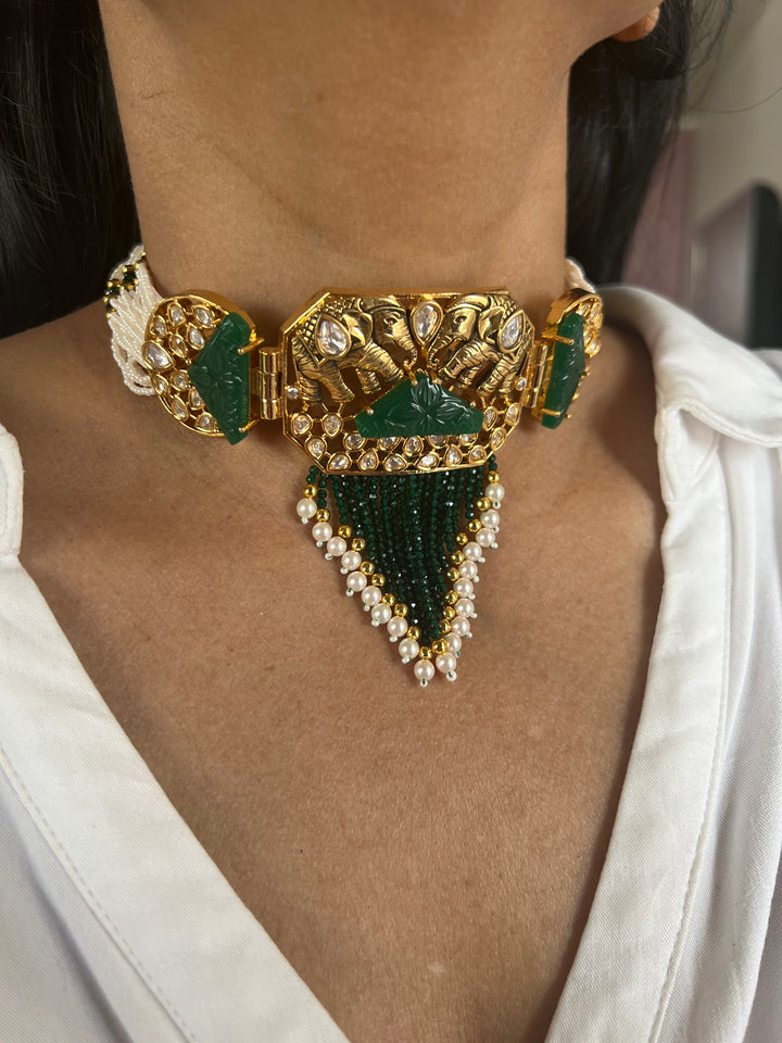 Elephant Design Kundan Choker Necklace Set | SHIVKA | Destination Wedding Jewelry