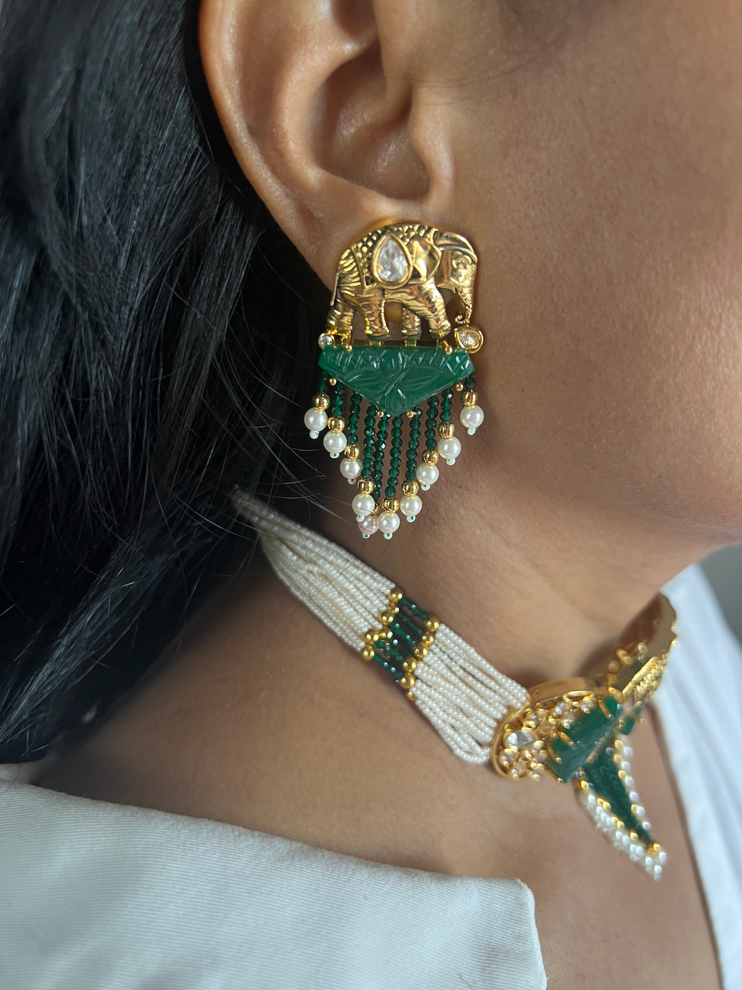 Elephant Design Kundan Choker Necklace Set | SHIVKA | Destination Wedding Jewelry