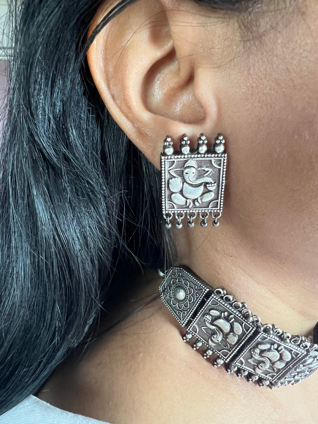 Antique Oxidized Ganesha Choker Necklace Set | Stunning Statement Jewelry