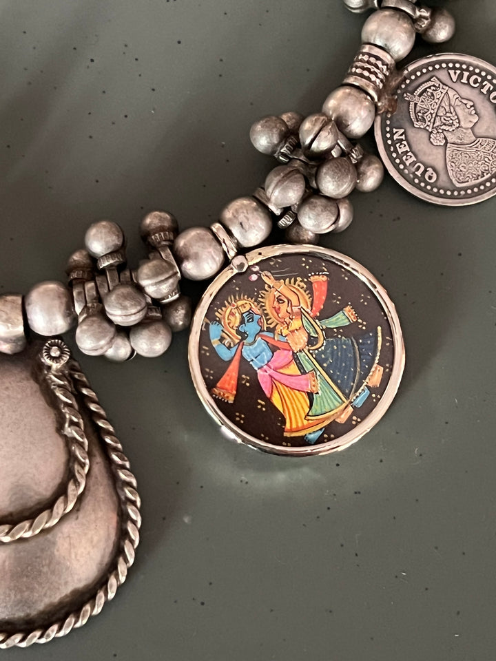 Antique Hand painted Brass Hasli Necklace - A Timeless Masterpiece