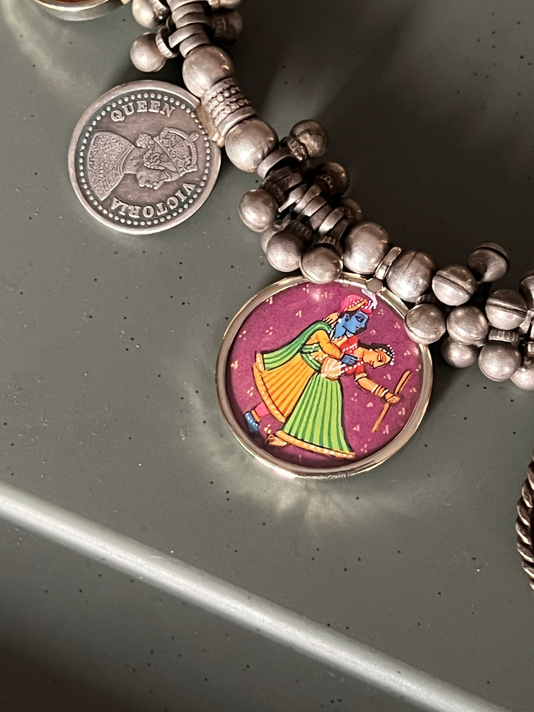 Antique Hand painted Brass Hasli Necklace - A Timeless Masterpiece