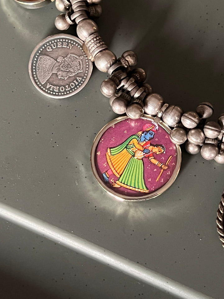 Antique Hand painted Brass Hasli Necklace - A Timeless Masterpiece