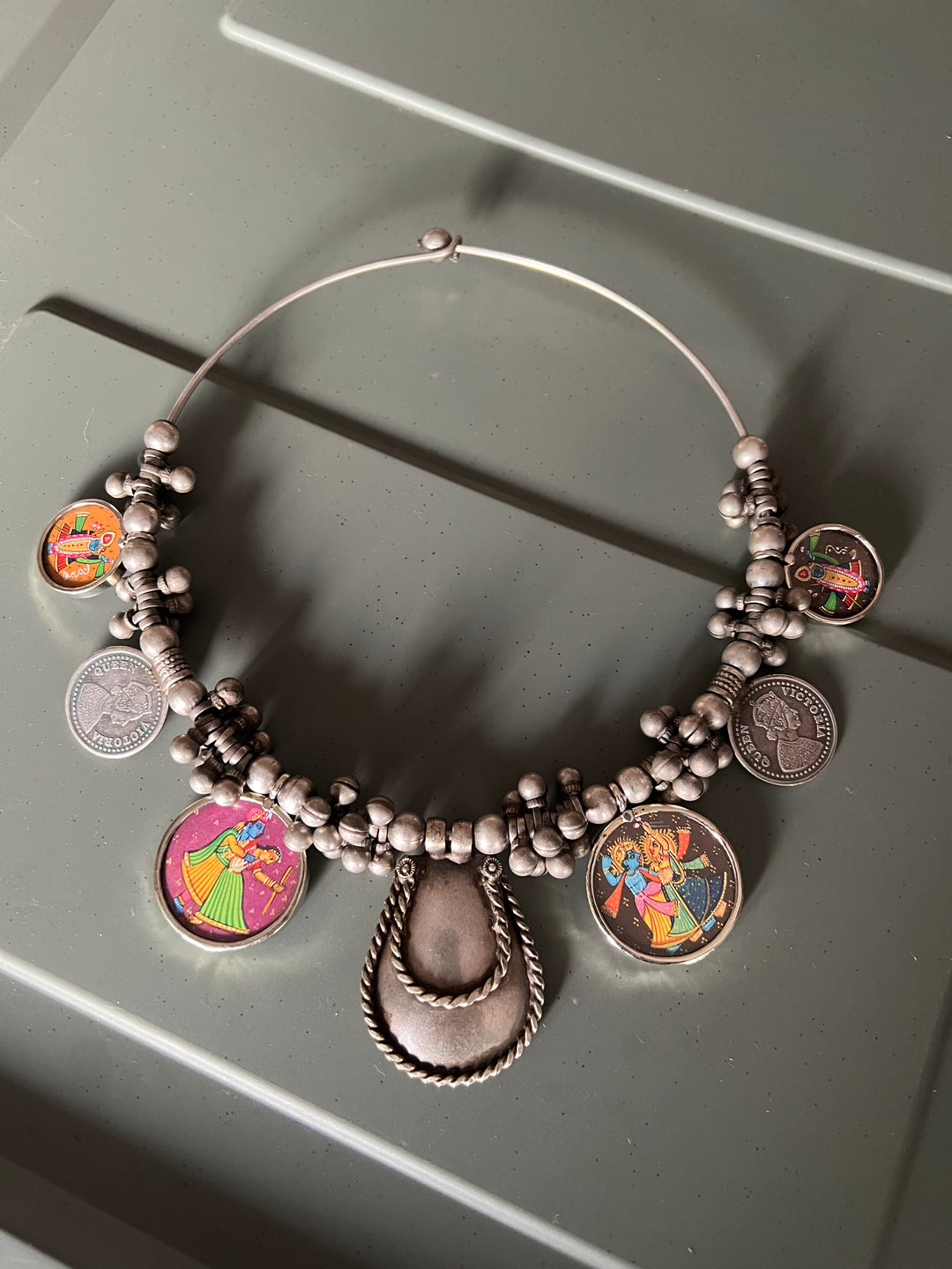 Antique Hand painted Brass Hasli Necklace - A Timeless Masterpiece