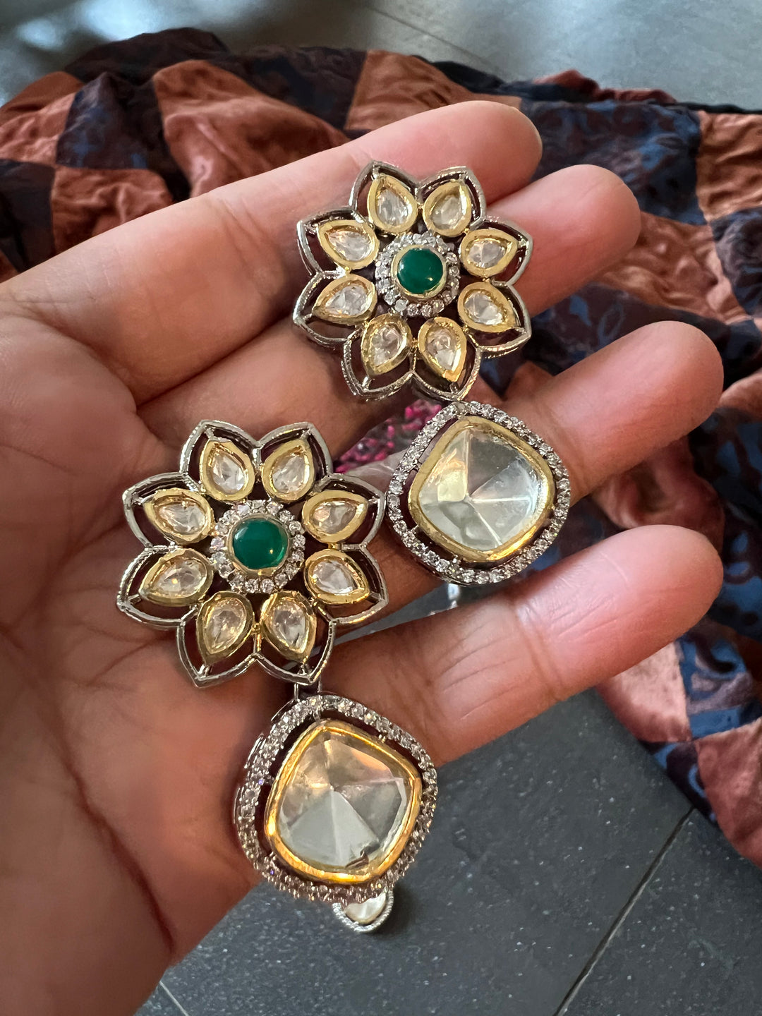 Glamorous Brass and Stone Jewelry Set