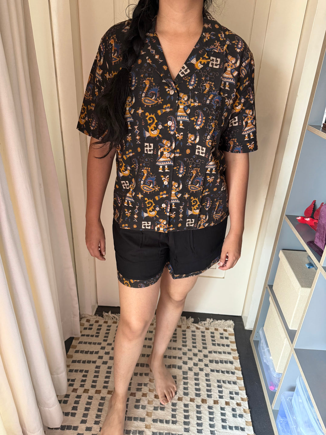 Designer Indian Print Cotton Night Suit - (Shirt and Shorts) Set of Two