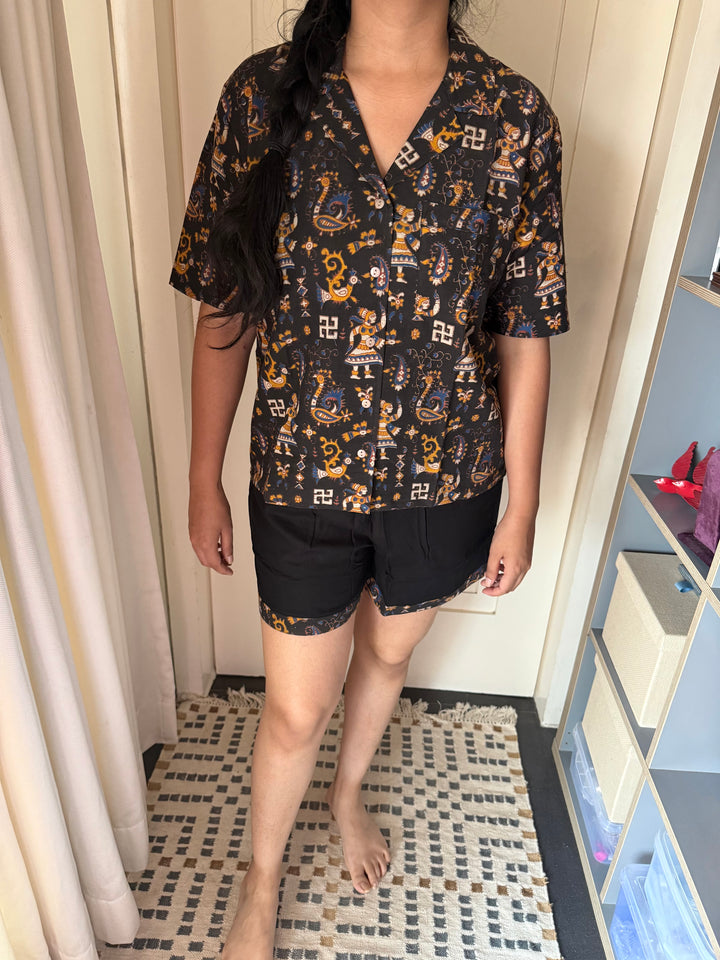 Designer Indian Print Cotton Night Suit - (Shirt and Shorts) Set of Two