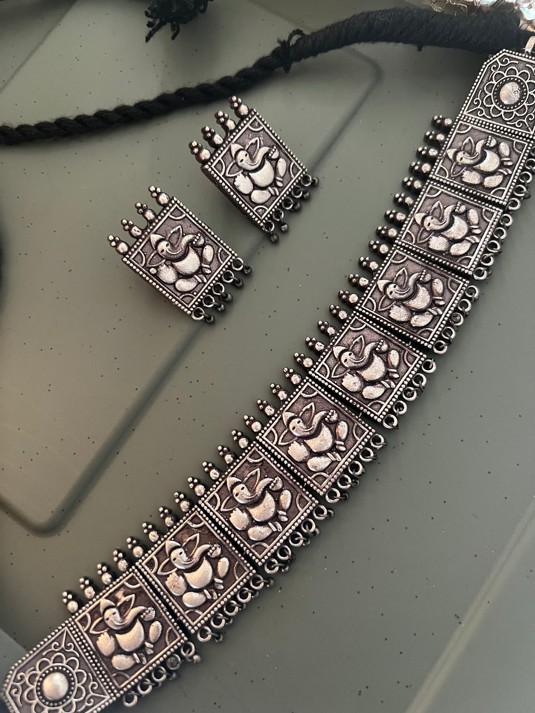 Antique Oxidized Ganesha Choker Necklace Set | Stunning Statement Jewelry