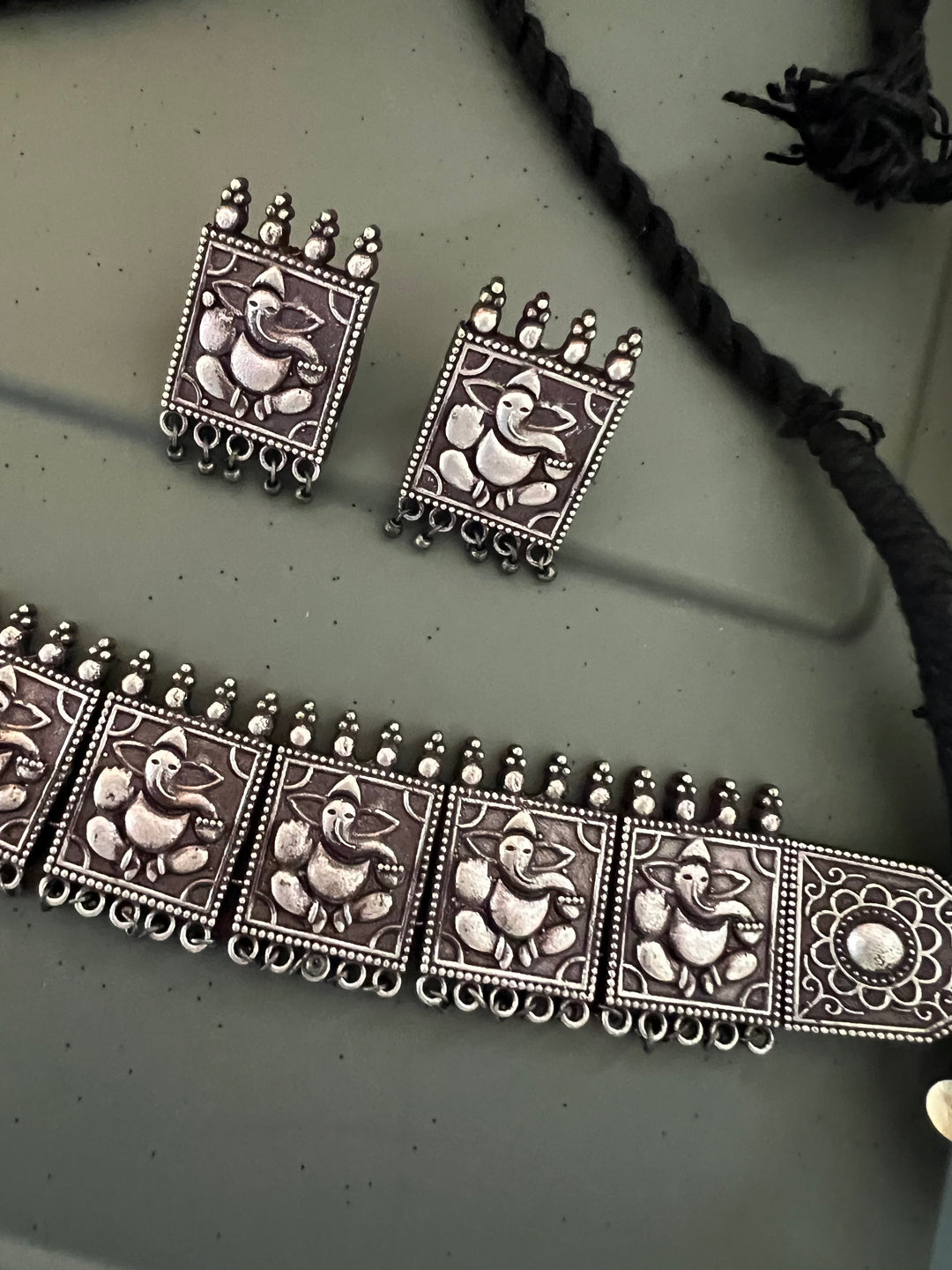 Antique Oxidized Ganesha Choker Necklace Set | Stunning Statement Jewelry
