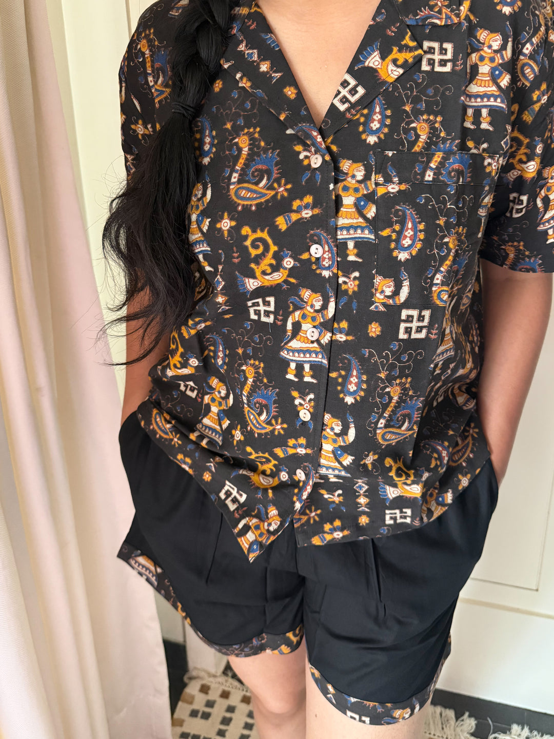 Designer Indian Print Cotton Night Suit - (Shirt and Shorts) Set of Two