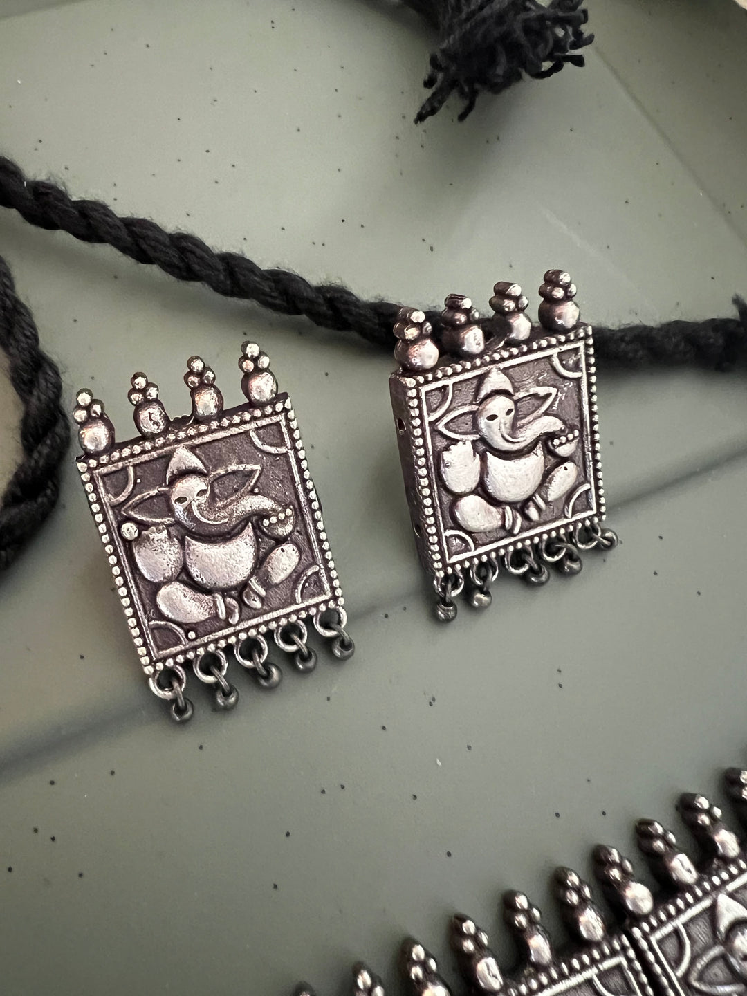 Antique Oxidized Ganesha Choker Necklace Set | Stunning Statement Jewelry