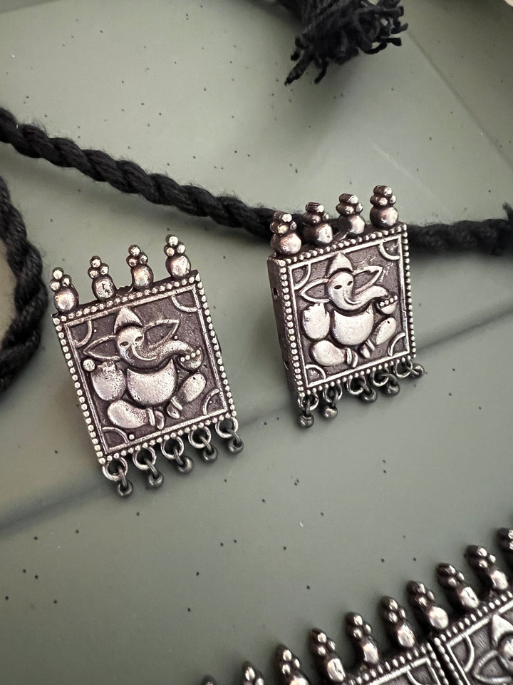 Antique Oxidized Ganesha Choker Necklace Set | Stunning Statement Jewelry
