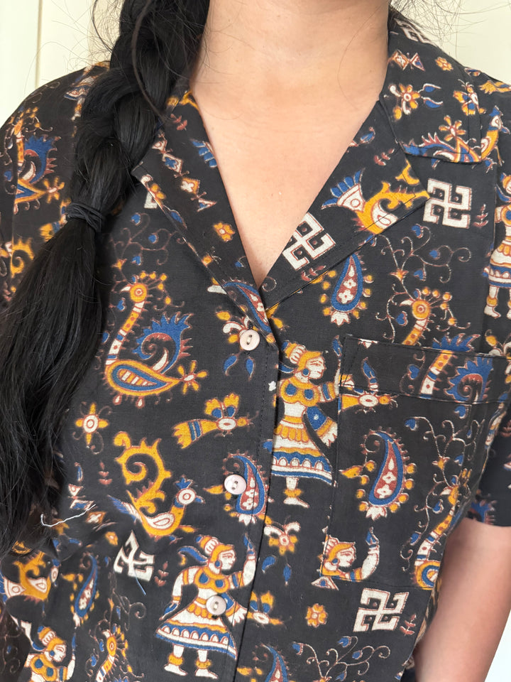Designer Indian Print Cotton Night Suit - (Shirt and Shorts) Set of Two