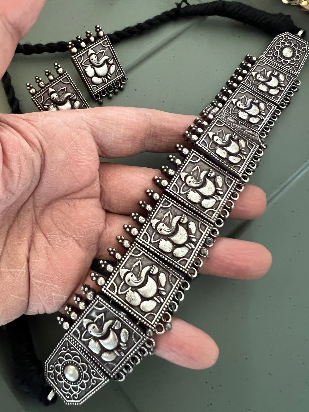 Antique Oxidized Ganesha Choker Necklace Set | Stunning Statement Jewelry