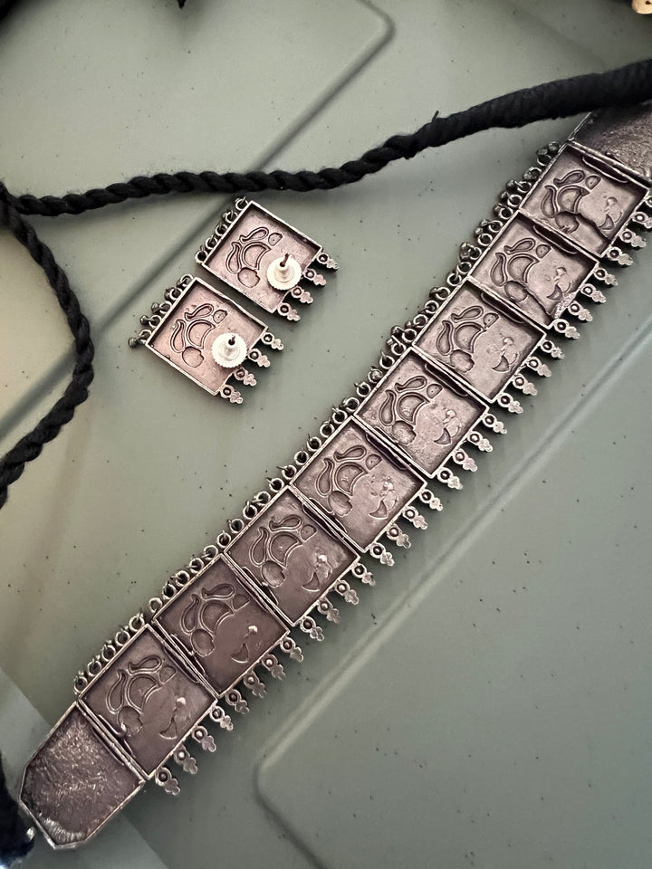 Antique Oxidized Ganesha Choker Necklace Set | Stunning Statement Jewelry