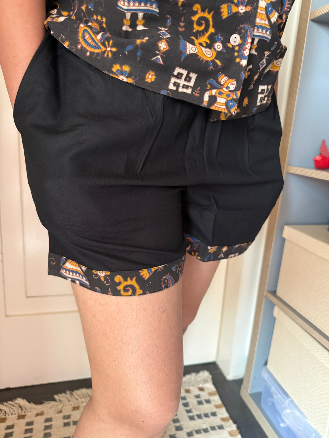 Designer Indian Print Cotton Night Suit - (Shirt and Shorts) Set of Two