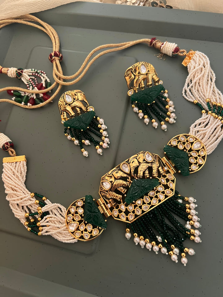 Elephant Design Kundan Choker Necklace Set | SHIVKA | Destination Wedding Jewelry