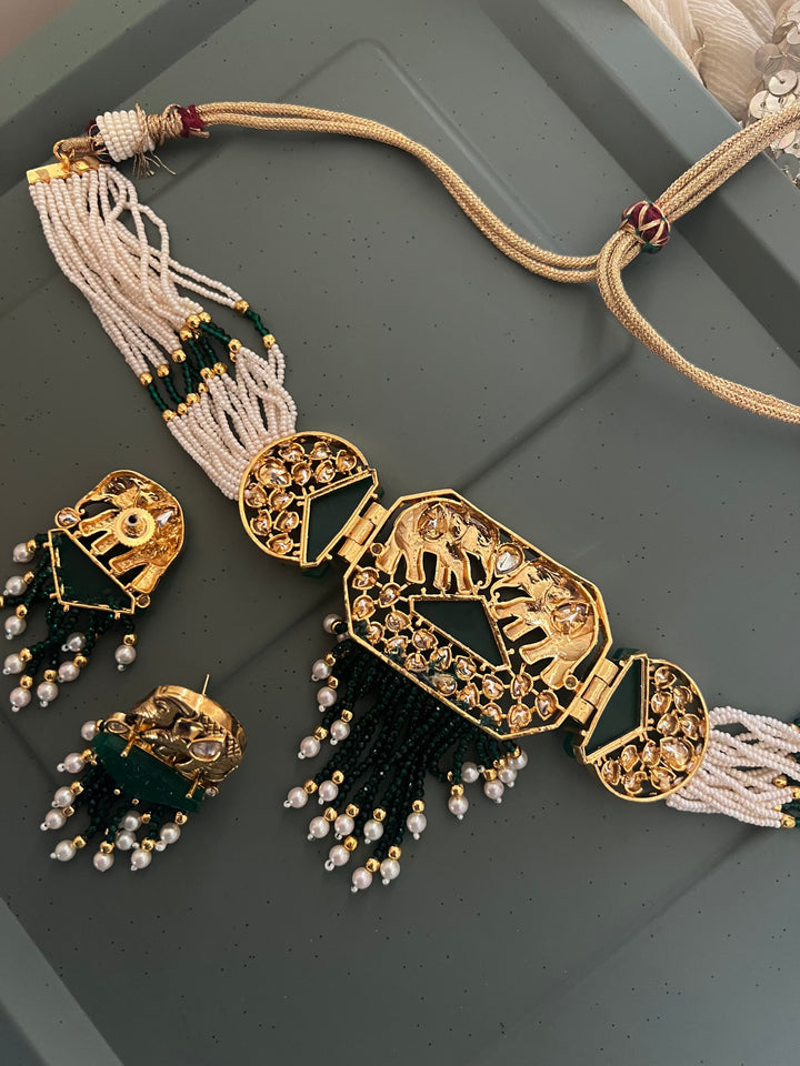 Elephant Design Kundan Choker Necklace Set | SHIVKA | Destination Wedding Jewelry