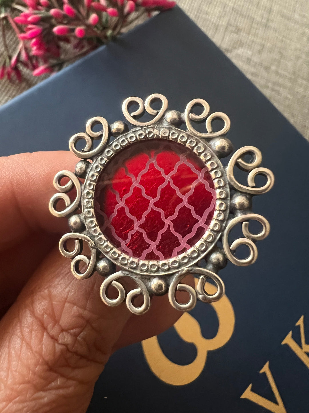 925 Silver Glass Designer Ring | Adjustable | SHIVKA