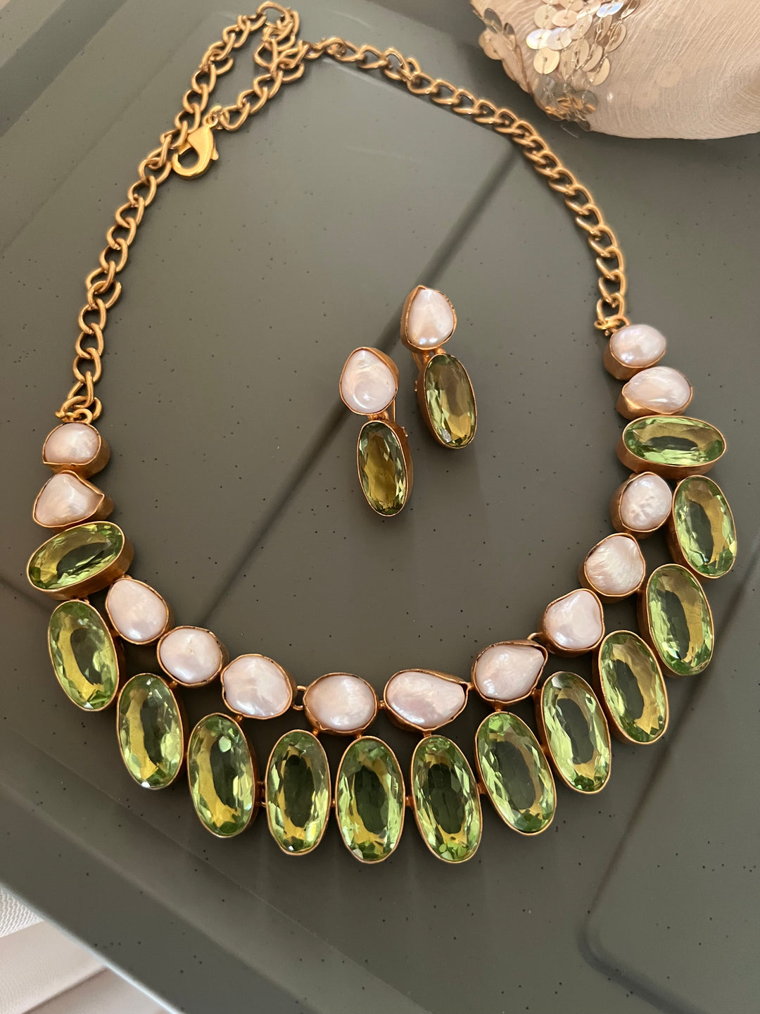 Statement Crystal and Baroque Pearls Necklace Set